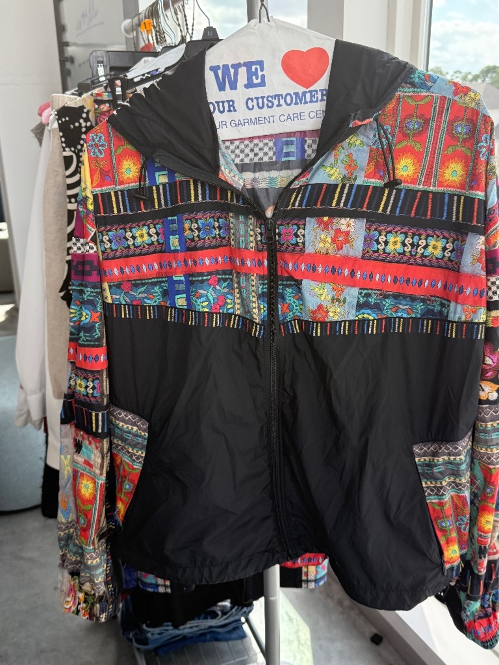 Johnny Was Active Multicolor Patchwork Floral Hooded Windbreaker – Size Large